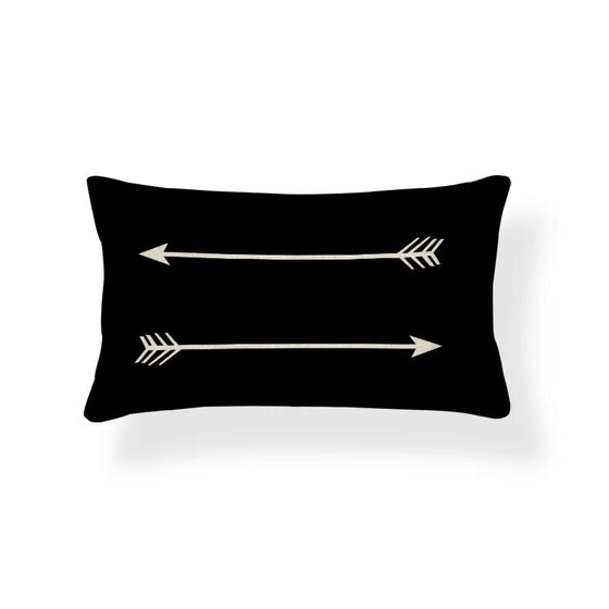 Black and Ivory Patterned Lumbar Throw Pillow Covers