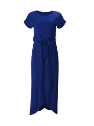 Long Tie-belted T-shirt Dress with Slit