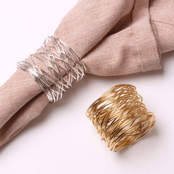 Metal Woven Napkin Ring Set in Gold and Silver Finish