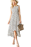 White Smocked Sleeveless Leopard Print Dress