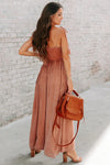 Orange Spaghetti Strap Shirred Wide Leg Jumpsuit