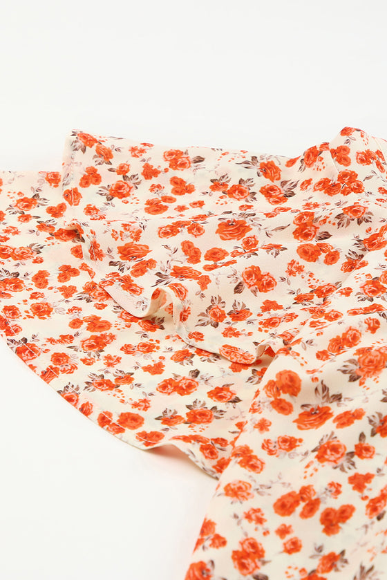 Orange Floral Tiered Sleeve Blouse