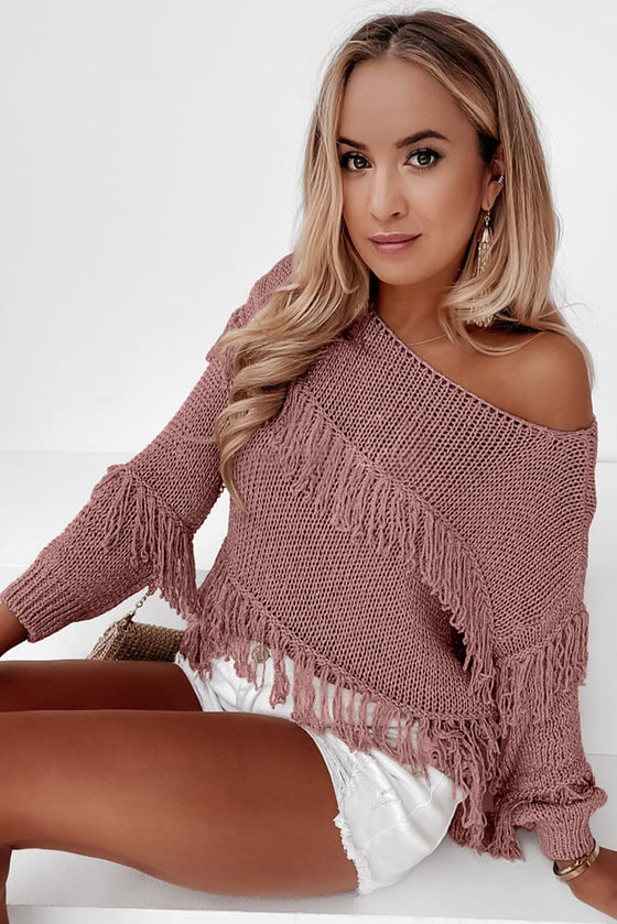 Khaki Boho Fringe Tasseled Knitted Sweater | Available in 3 Colors