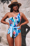 Black Asymmetric Cutout Sexy Belted One-Piece Swimsuit | Available in 2 Colors