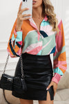 Multicolor Abstract Print Cuffed Sleeve Shirt