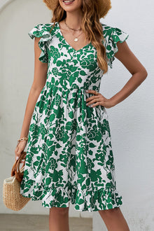  Dark Green Leaf Print Midi Dress