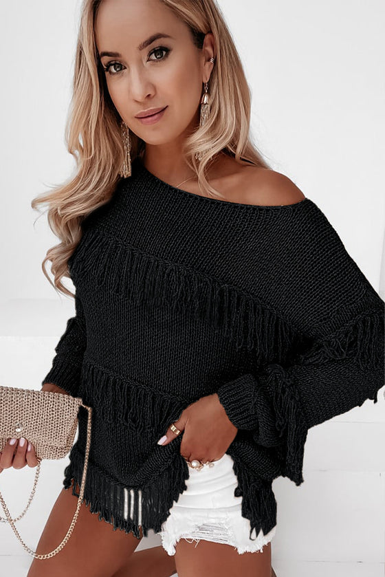 Khaki Boho Fringe Tasseled Knitted Sweater | Available in 3 Colors