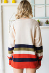 Colorblock Striped Button Drop Shoulder Pullover Sweater | Available