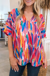 Multicolor Watercolor Abstract Design Blouse