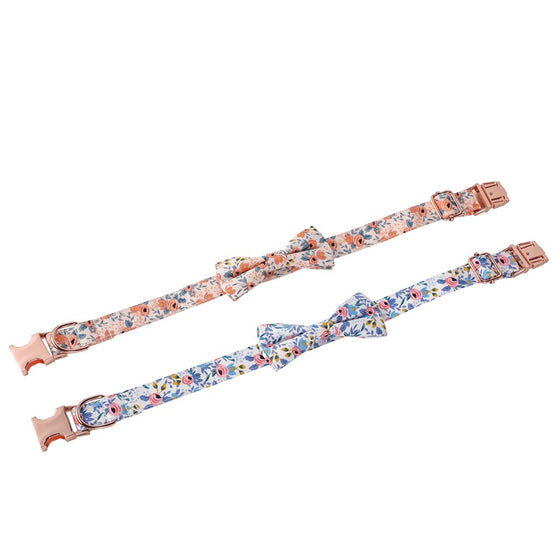 Cotton Floral Dog Collar with Rose Gold Buckle