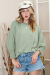 Black Plain Smocked 3/4 Sleeve Casual Loose T Shirt | Available in 3 Colors