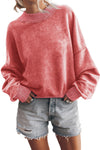 Red Drop Shoulder Crewneck Washed Pullover Sweatshirt