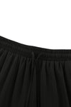 Black Casual Tiered Drawstring Elastic Waist Maxi Skirt