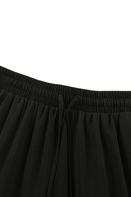 Black Casual Tiered Drawstring Elastic Waist Maxi Skirt