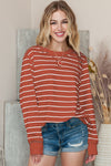 Striped Print Casual Long Sleeve Pullover Top | Available in 2 Colors