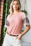 Pink Rib-Knit Leopard Lace Summer Top | Available in Black