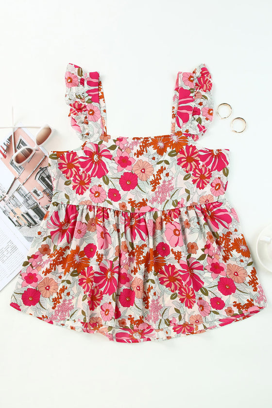 Floral Print Flowy Sleeveless Shirt