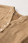 Loose Crinkle Button V Neck Henley Top | Available in 4 Colors