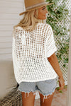 White Fishnet Knit Ribbed Round Neck Short Sleeve Tee | Available in 3 Colors