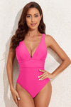 Black Deep V Neck Crossover Backless Ruched High Cut Monokini