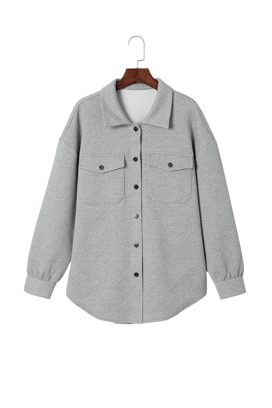 Beige Solid Textured Flap Pocket Buttoned Shacket | Available in 4 Colors