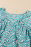 Light Blue Floral Print Boho Lace Up High Low V Neck Blouse