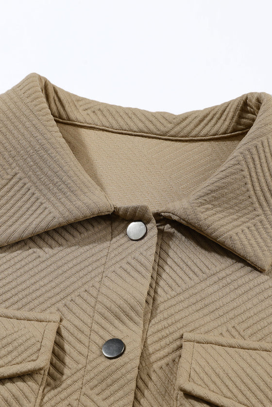 Beige Solid Textured Flap Pocket Buttoned Shacket | Available in 4 Colors