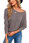 Green Textured Knit Round Neck Dolman Sleeve Sweater