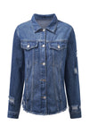 Black Casual Distressed Raw Hem Buttons Denim Jacket | Available in 3 Colors