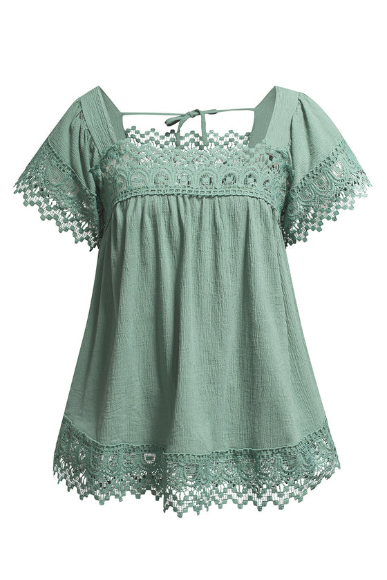 Green Lace Trim Top | Available in 2 Colors