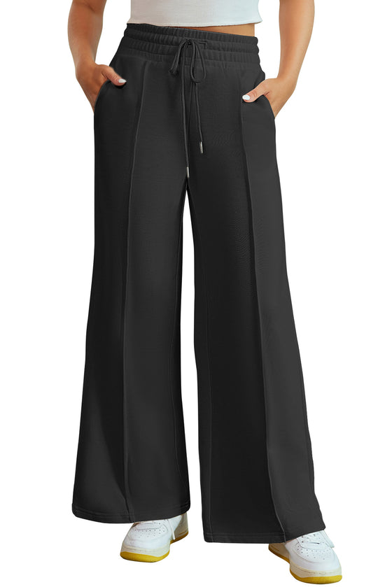 Black Drawstring Smocked Waist Wide Leg Pants