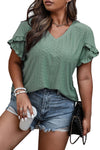 Laurel Green Petal Sleeve Jacquard Plus Size Blouse