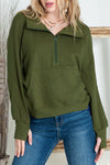 Brown Zip Up Stand Collar Thumbhole Sleeve Sweatshirt | Available in 4 Colors