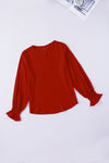 Plain Pullover Smocked Cuffs Long Sleeve Blouse | Available in Black and Red Colors