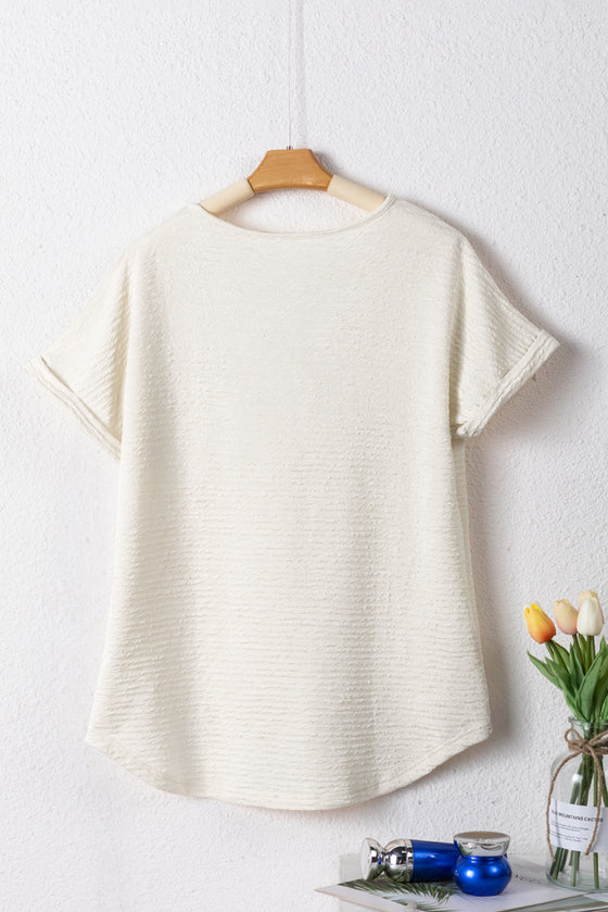 Ivory V-Neck Textured Blouse