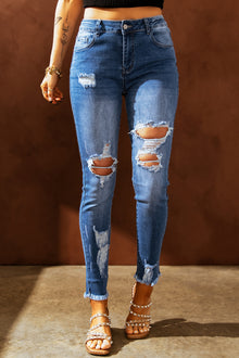  Light Blue High Waist Distressed Skinny Jeans