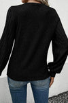 Black Button Detail V Neck Ribbed Bishop Sleeve Top | Available in 2 Colors