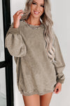 Pink Solid Ribbed Round Neck Pullover Sweatshirt |Available in 6 Colors