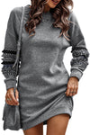 Dark Grey Ruffle Patchwork Sleeve Sweatshirt Dress