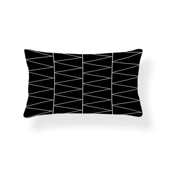 Black and Ivory Patterned Lumbar Throw Pillow Covers