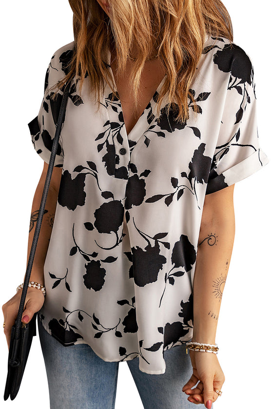 Floral Printed V Neck Short Sleeve Blouse | Available in 3 Colors