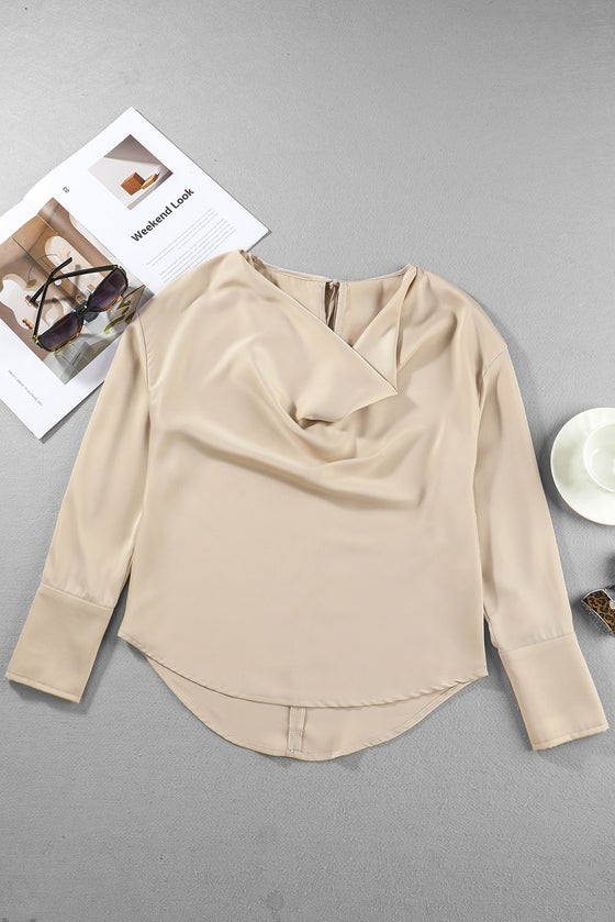 Apricot Elegant Cowl Neck Long Sleeve Blouse