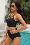 Black Strappy Neck Detail High Waist Swimsuit