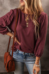 Red Solid Color 3/4 Puff Sleeve Round Neck Top | Available in 3 Colors