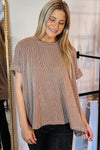 Smoky Brown Corded Textured Crew Neck T Shirt