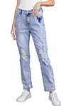 Sky Blue Acid Wash Sheath Straight Leg Distressed Jeans