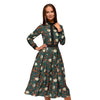 Green and Cream Floral Mid-length Dress