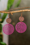 Beige Hollow Out Wooden Round Drop Earrings