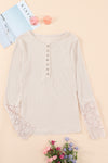 Beige Ribbed Lace Crochet Long Sleeve Shirt | Also Available in Black