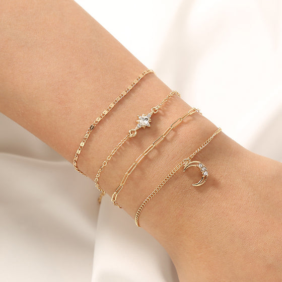 Delicate Chain Bracelet Set in Gold Finish